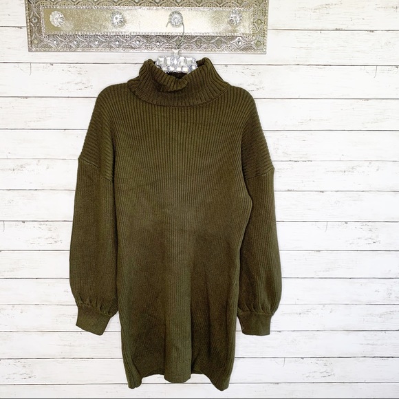 NWT All In Favor Green Cowl Neck Sweater Dress - Picture 2 of 7
